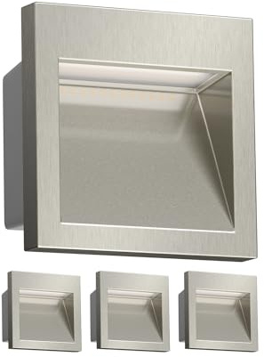 ledscom.de 4x LED Wandeinbauleuchte NOLA, Downlight für außen, IP54, aluminium glänzend, 90 x 90mm, warmweiß