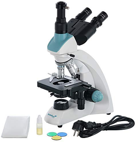 Levenhuk 500T Microscopio Trinocular con Rango de Ampliación de 40x–1000x, Luz Halógena, Lente Colectora, Oculares de Campo Amplio y Platina Mecánica de Doble Capa