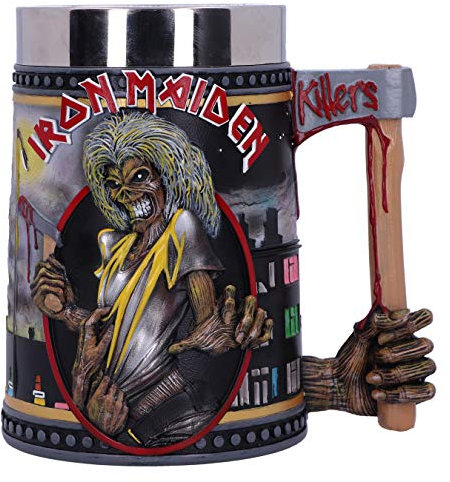 Nemesis Now - Chope à Bière Iron Maiden – Cadeau pour Fan et Passionné – Qualité Supérieure – Rouge et Argenté – 22,5 CM - Fabriqué en Résine - sous Licence Officiel