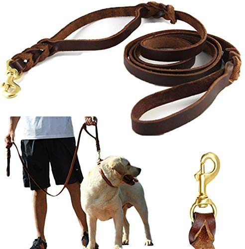 DHGTEP 180cm Leder Hundeleine Doppelgriff Geflochtene Hund Verkehr Leinen Arbeiten Training Leinen für Mittlere Große Hunde (Color : Dark Brown, Size : 1.8CMx180cm)