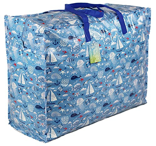 Large 65L Storage Bags, Blue Seaside Print