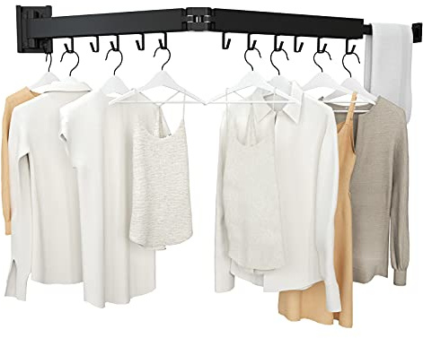 Kelisiting Wall Mount Clothes Drying Rack, 2-Fold Foldable & Sturdy Laundry Drying Rack Wall Mounted, [No Drilling] Space Saver for Laundry, Balcony, Bathroom, Patio, Dormitory, Apartment-Black