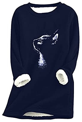 Yming Frauen Langarm Sweatshirts Warmer Plüsch Pulli Rundhals Sweatshirt Teddy Fleece Pullover