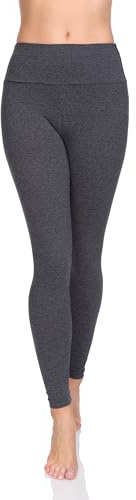 SOFTSAIL Leggings i bomull med hög midja för kvinnor, full längd, magkontroll, sport, gym, yoga, fitness, stretchiga byxor, enfärgade, slimmande, plus storlekar, LWP, grafit, 42 SE