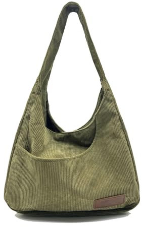 Ulisty Damen Cord Breiter Gurt Hobo Tasche Schultasche Shopper Handtasche Lässig Tote Bag Grün