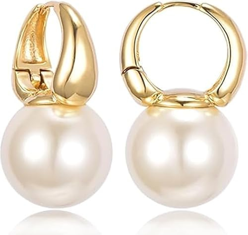 Huge Tomato 14mm große Creole Perle Diamant Ohrringe 14K Gold überzogener Verschluss mit allergiefreien Nadel für Damen, Alltagtragen Weihnachten Muttertag