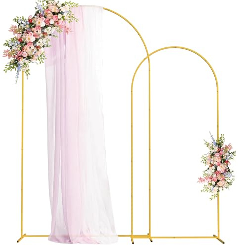 Fomcet Metall traubogen-Hintergrundständer, 2 Stück, goldfarben, Hochzeitsbogen ständer, 2,2 m & 1,8 m, gewölbter Hintergrundrahmen für Geburtstagsparty, Babyparty, Abschlussfeier, Dekoration