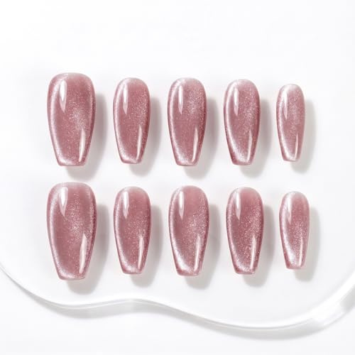 Sun&Beam Nails Handgefertigte Press-On Nails Medium Ballerina Rosa (#089 L) | Rosenrosa mit Perlglanz und feinem Schimmer, dezent edler Look im 10-teiligen Set