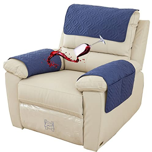 Wasserfest Armlehnenschoner 1 2 3-Sitzer Kopfstützenbezug Rutschfeste Sesselschoner Mit Taschen Relaxsessel Sofa-Armbezug Weiche Abnehmbar Waschbar Sesselbezüge Für Armlehnen (Navy blau,1 Seat 3 pc)