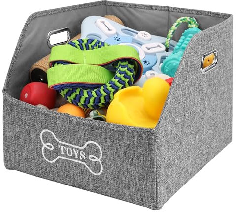 BELLE VOUS Cesta Porta Giochi per Cani - Contenitore con Maniglie - Cesto per Giocattoli Pieghevole - Scatola in Tessuto - per Accessori Crocchette Cane - Grigio