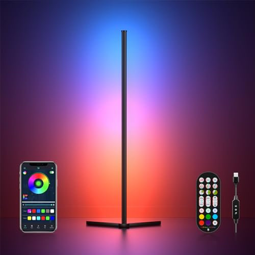 Auplf Led Stehlampe Dimmbar, RGB Lampe mit Fernbedienung und App-Steuerung, USB-Betrieb, 16 Millionen Farben, DIY-Modus & Timing - Funktion Stehlampe Farbwechsel für Gaming Wohnzimmer Schlafzimmer