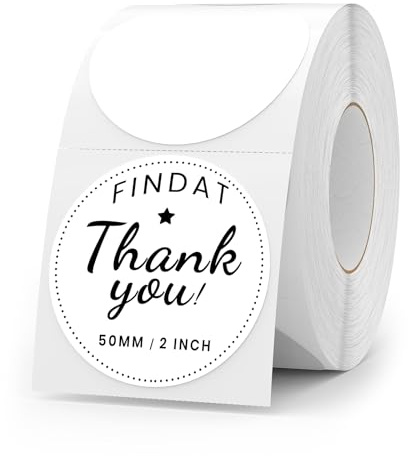 FINDAT Bianche Etichette Termiche Rotonde 50 mm Etichette Autoadesive per Stampanti Circolare Vinile Impermeabile Punti Adesivi per Ufficio Logo Design QR Spedizione 500 Pezzi