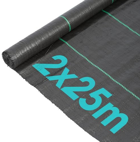 Harbour Housewares 110gsm Weed Control Membrane 2m x 25m Coverage (1 Roll) Heavy Duty Weed Control Fabric Barrier Ground Cover for Garden, Patios, Flower Beds, Landscaping