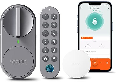 Lockin Serratura intelligente G30 con comando Keypad Pro, Wi-Fi e app, blocco auto, compatibile con Alexa e Google, serratura elettronica keyless Entry, impronta digitale, codice accesso, grigio