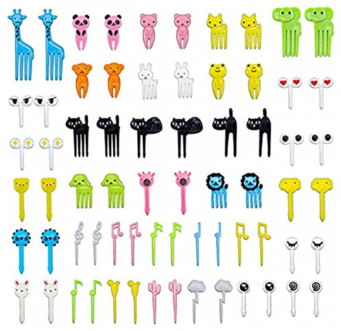 68 PCS Fourchette à Fruits Enfants, Animaux Fourchette à Dessert, Mini Fourchettes à Fruits réutilisables pour Fruits Légumes Desserts Snacks, décoration Dessert Cocktails fête à la Maison (Coloré)
