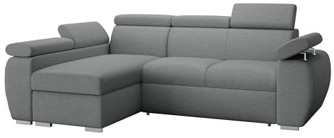 Mirjan24 Ecksofa Boston Mini, Eckcouch mit Schlaffunktion und Bettkasten, Polsterecke mit Einstellbare Kopfstützen, L-Sofa, Polstergarnitur, Wohnlandschaft (Aragon 93, Seite: Links, LC+2r)
