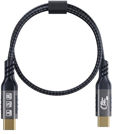HOTUTUKI Cavo per Thunderbolt 4, Compatibile con Thunderbolt 3/USB4, Velocità di Trasferimento 40Gbps, 8K@60Hz (Due Display 4k@60Hz) con PD 240W (20V/5A) per PC, eGUP e Laptop (Diritto, 0.5M)