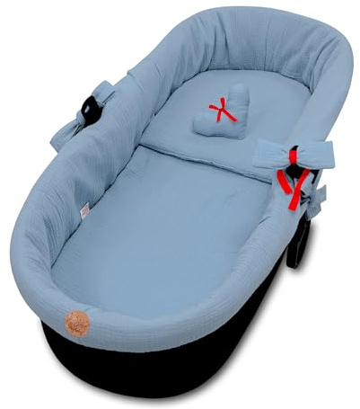 Cubre capazo universal cubrecapazos muselina - vestidura carro bebe nido cochecito accesorios set 3 piezas con almohada y inserción de góndola Azul