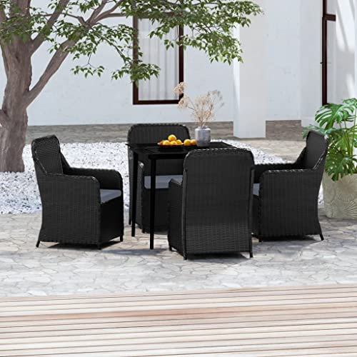 KATERYY 5-TLG. Garten-Essgruppe mit Kissen Schwarz,Komfortable Gartengarnitur aus Polyrattan mit Esstisch für Garten und Terrasse