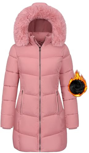 Tuopuda Winterparka Damen Lang Warm Winter Daunenjacke Wasserdicht Steppjacke Skijacke Übergangsmantel Winddichter Pufferjacken Stehkragen Oberbekleidung Geschenk für Frauen, Rosa, M