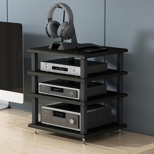 Hifi rack Router schrank Stereo-Komponenten-Rack/Schrank,Hochwertiger Audio-Video-Medienständer,Bodenstehendes Audio-Rack Tower-CD-Player-Ständer für Audio-Video-Theater im Büro(Nero,40X35X35CM)