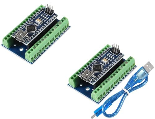 DUBEUYEW Lot de 2 Modules Nano Soudés, puce Nano CH340, 5 V 16 MHz pour Arduino, avec Câble Micro USB et Carte d'Extension de Blindage Adaptateur de Terminal Nano(Nano Set)