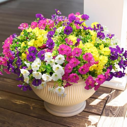 Weldomcor 12 buntar konstgjord blommor utomhus, konstgjord balkongväxter och verandaväxt