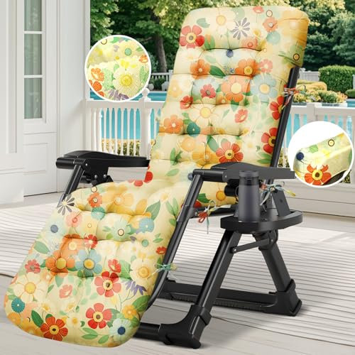 widesmile Waterproof Sun Lounger Cushion Only Replacement Lounger Cushions Pad for Sunloungers 100% Cotton Thick 167x53x10 cm Outdoor Garden Rattan Recliner Relaxer Chair Cushions, Daisy