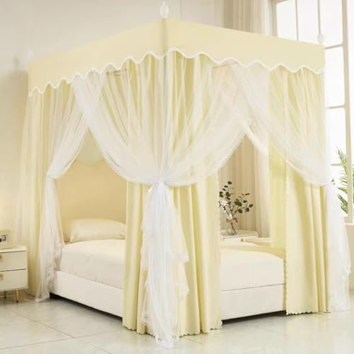 Generisch Einfarbiger, eleganter, luxuriöser Betthimmel mit 4 Eckpfosten und Moskitonetz für Mädchenbetten, für Doppelbetten/Queensize-Betten/Kingsize-Betten, Erwachsenenschlafzimmer, Kinder