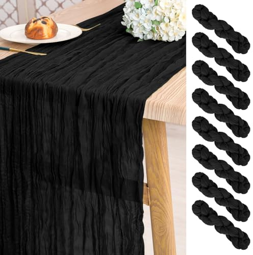 Pesonlook 8 Stück Schwarz Käsetuch Tischläufer für Hochzeit,55 x 300 cm | 3 m lang, rustikale Gaze Boho-Stil halbtransparent Hochzeits Seihtuch Tischläufer für Hochzeit, Brautparty, Party, Bankett
