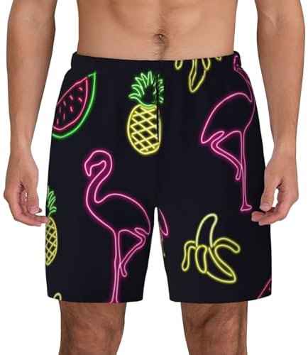 CZDBNLHF Ananas-Bananen-Badeshorts für Herren, Flamingo-Druck, zum Schwimmen, Surfen, Laufen, Fitnessstudio, Strand oder Freizeitkleidung, Schwarz , L