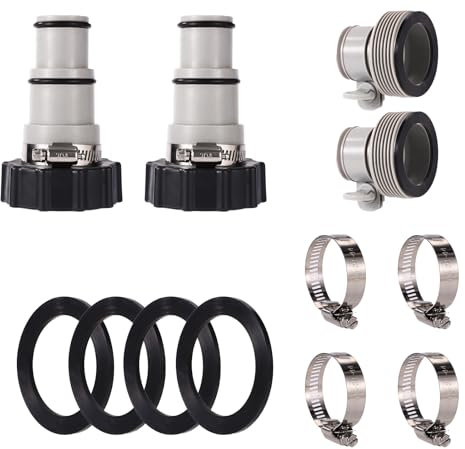 Lyreh 4pcs Pool Hose Adapter Kit with Clamp Washer, Type A & B Conversion Connector (1.5 to 1.25) for Intex Threaded Connection Filter Pumps Hoses, Above Ground Pool Replacement Accessories Part