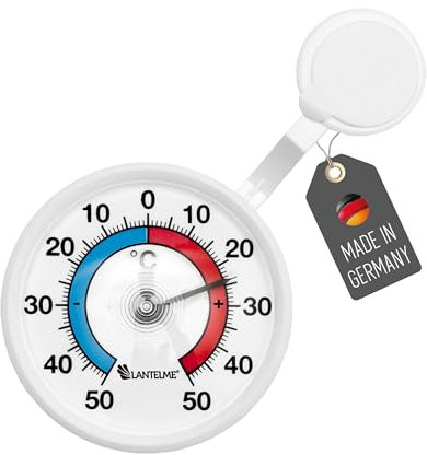Lantelme Fensterthermometer selbsklebend Temperaturbereich -50°C bis 50°C Analog | zum ankleben an die Fensterscheibe | Fenster Außen Thermometer | Farbe weiß Durchmesser 7,5cm (ThermoRund)