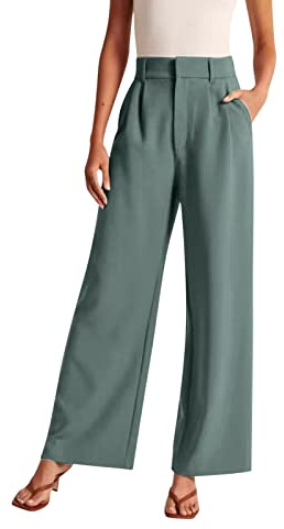 RuFengz Marlenehose Damen, Anzughose Damen Elegant Sommer Hose Locker Palazzo Stoffhose Einfarbig Hosen Freizeithose Lässig Locker Leichte Dehnbar Lounge Hose mit Gummibund und Taschen, Blau, M