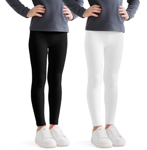 JinBei Leggings Niñas Algodón Mallas Infantiles Transpirable Largos Pantalones Niña Pantalone Cómodos Elástico Unicolor Pack de 2 Ropa Primavera Otoño para Deportes Ballet Escuela, 5-12 Años