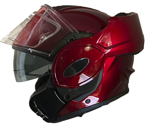 Kappa KV55 Casco de Moto Modular, Burdeos Brillo, Abatible 180 Grados, con Visera Interior Ahumada, Interior Desmontable (M)