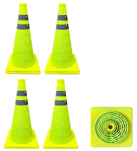 YCYRF Confezione da 4 Coni Stradali Pieghevoli da 48 cm, Cono Stradale con Collare Riflettente, Birilli Stradali per Sicurezza Stradale, Parcheggi, Corsi di Guida
