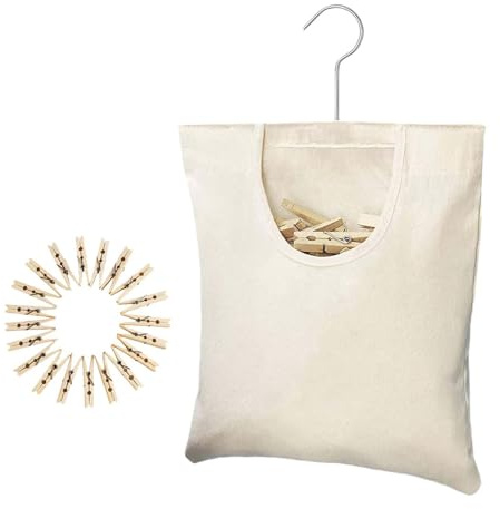 Borsa Porta Mollette | Borsa Esterna in Tela per Mollette - Sacca Organizer Resistente ad Ampia Apertura con 20 per Giardino Balcone Terrazzo Camera da Letto Lavanderia