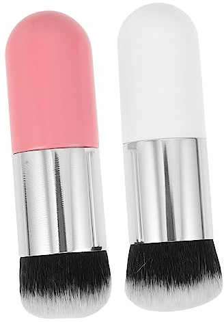 BAZEITFLOW Brochas de Maquillaje de Alta Densidad 2piezas para Base y Polvo, Fibras Artificiales, Herramienta Adecuado para Difuminar Cremas Líquidas en Mujeres