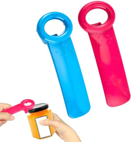 Uqingo Jarkey Original Easy Jar Key Opener, 2PCS Ergonomic Jar Openers for Arthritis Hands, Seniors & Weak Grip, Portable Ring Pull Can Openers Aid and Bottle Opener Tool (Rose + Blue)