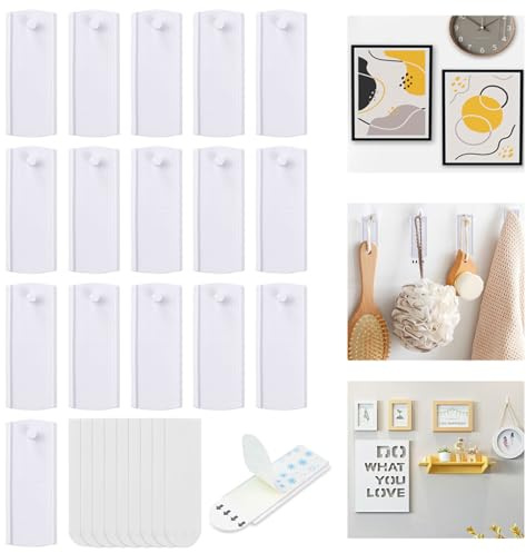 Fuhesgu 16 Stück Klebenagel für Bilderrahmen Klebenägel Wand Klebehaken Bilder Weiß Bilderhaken Selbstklebend Tapete Bilder Aufhängen Ohne Bohren Klebe Nägel Wandputz mit Klebestreifen für Foto | 16 Fotohaken + 20 Klebestreifen, Kleiderbügel für Bilder und Bilderrahmen