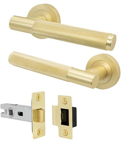 EAI Brass Door Handle and Latch Set, Satin Brass Internal Door Handle with 64mm Latch, Varri Range 1 Pack