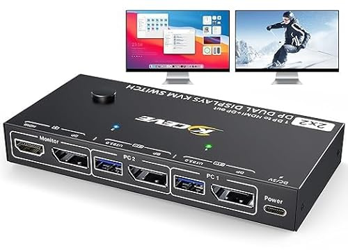 (MST) Displayport KVM Switch 2 Monitors 2 Computers 4K@60Hz,(1 DP in DP+HDMI Out),MLEEDA Dual Monitor KVM Switch Displayport 1.4 with 4 USB 3.0 Port for USB Device,Wired Remote and 4 Cables Included