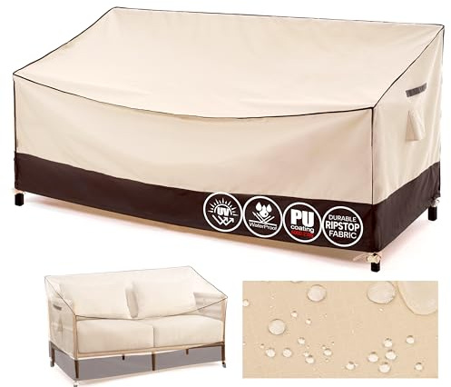 F&J Outdoors Abdeckhauben für Gartenbänke Wasserdicht Beige 147x89x64/89cm | Langlebige Möbelabdeckung für 2-Sitzer Bank oder Loveseat, robust, wetterbeständig, ideal für Winterlagerung draußen
