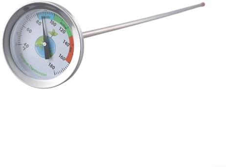Sawhamale Termometro per terriccio in acciaio inox con sonda lunga 500 mm, ampio per una chiara lettura della temperatura, intervallo accurato 4,4 ° C-82,2 °C per giardino, fertilizzante e