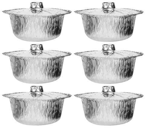 Toyvian Sartenes Redondas de Aluminio Desechables para Barbacoa 2000ml, Paquete de 6 Unidades con Tapa, Resistentes al Calor, Multiusos para Asar y Cocinar al Aire Libre