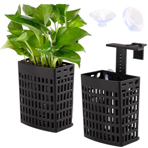 aupawdy Supporto per piante per acquario, 4 pezzi, cestino sospeso regolabile in altezza con gancio telescopico (0-10 cm) e ventose, vaso in plastica ABS per acquaponica, aquascape, pothos e piante