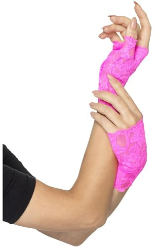 Smiffys 80er-Jahre Fingerlose Spitzenhandschuhe, Neonpink, kurz Halloween