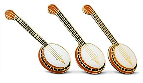 3-Piece String Banjo Guitar Musician Lapel or Hat Pin & Tie Tack Set with Clutch Back by Novel Merk