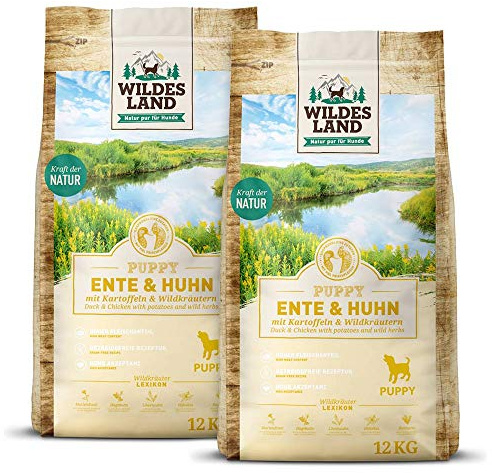 WILDES LAND – Huhn Puppy | Trockenfutter mit extra hohem Fleischanteil und natürlichen Zutaten für heranwachsende Hunde. Alleinfutter ohne Zusatzstoffe im Beutel | 24kg Huhn